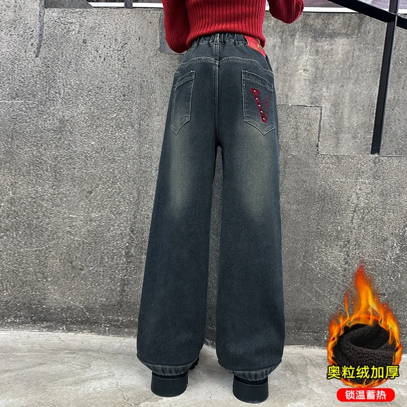 Детские утепленные джинсы в корейском стиле для девочек - Фотография_3