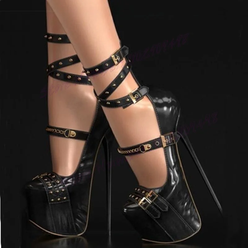 Фиолетовые туфли-лодочки на платформе с пряжкой и ремешками - Фотография_2