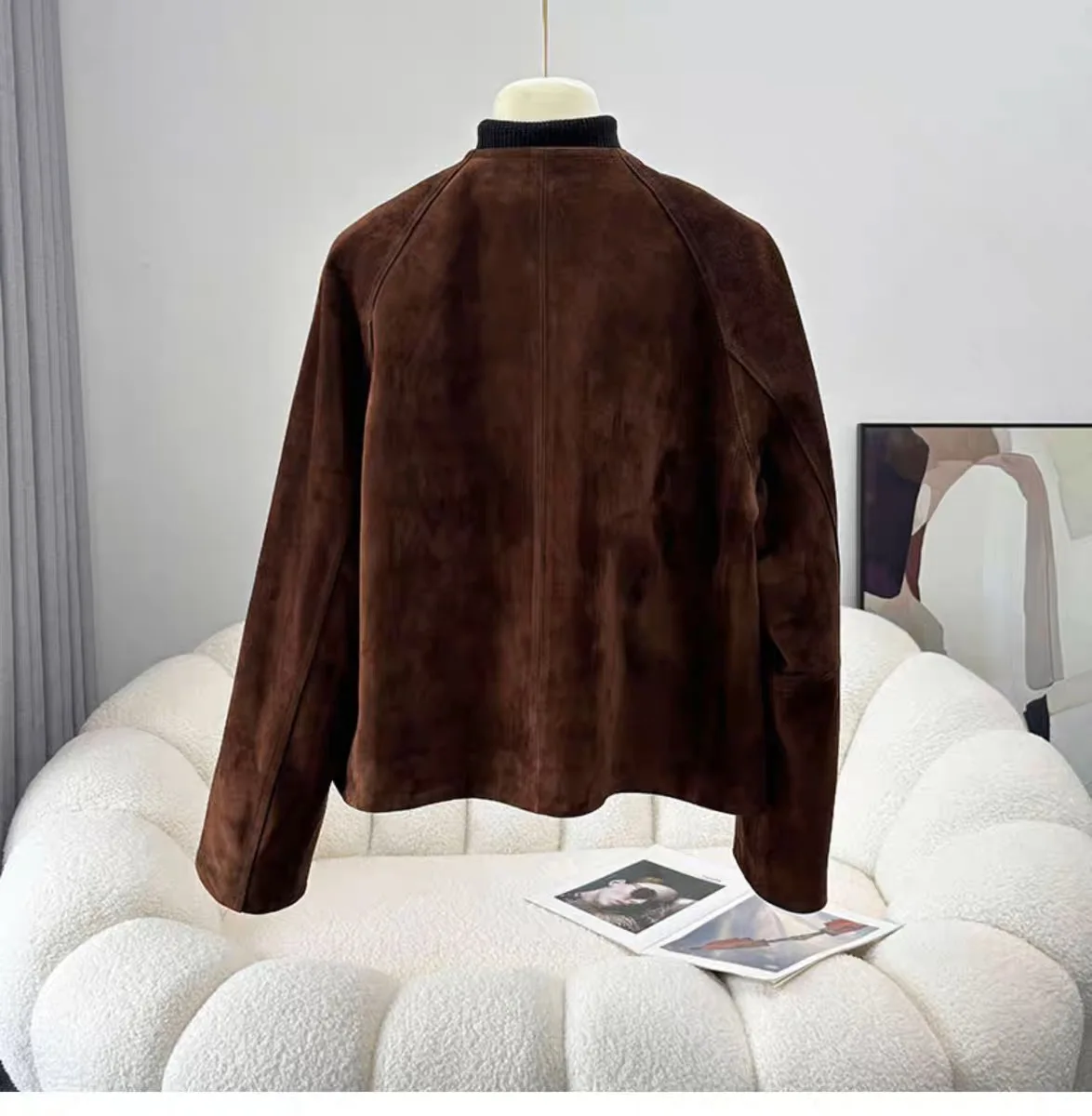 Детская замшевая кожаная куртка в стиле ретро для женщин - Фотография_4