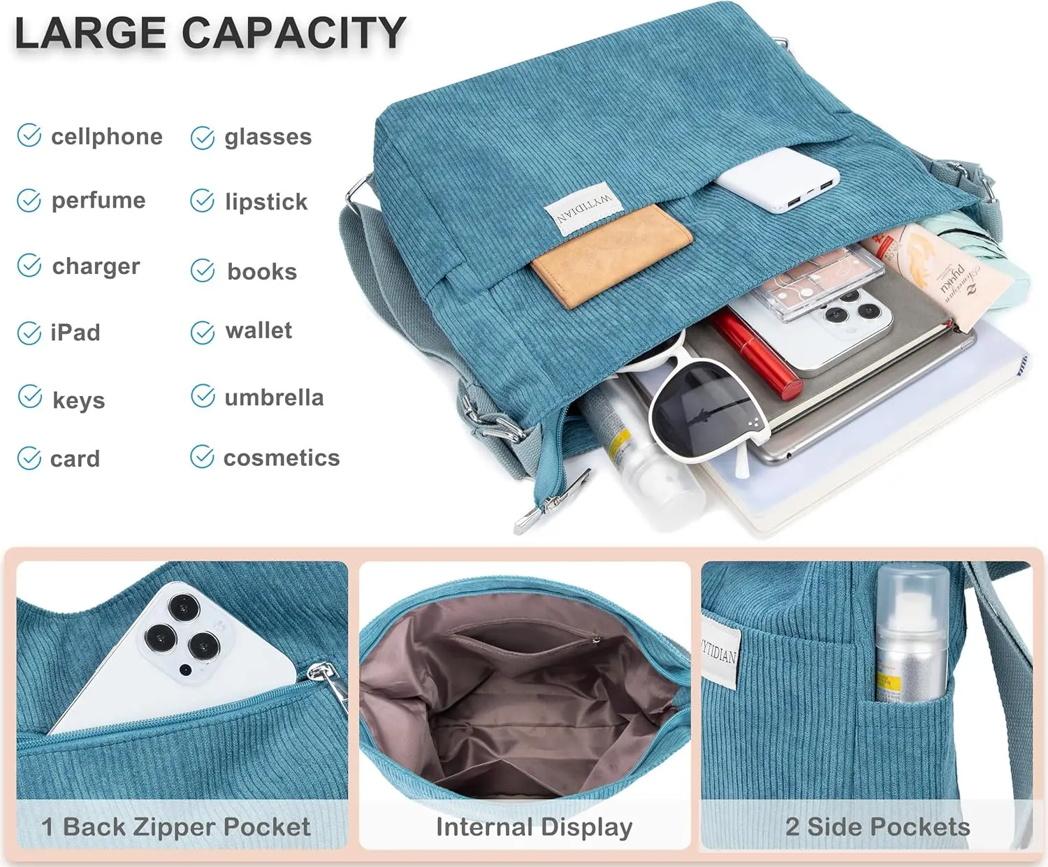 Вельветовый рюкзак-тоут сумка через плечо для женщин - Фотография_6