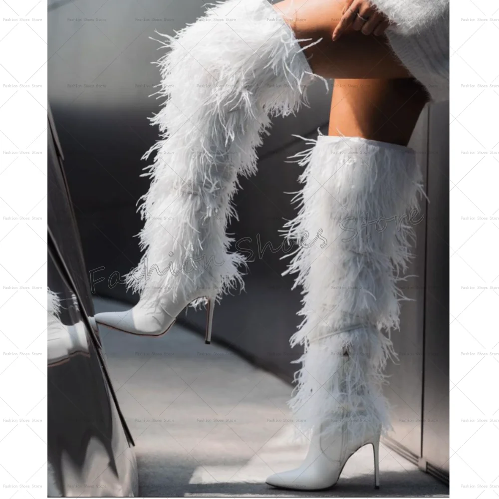 Фиолетовые ботинки с боковой молнией и декором из перьев - Фотография_4