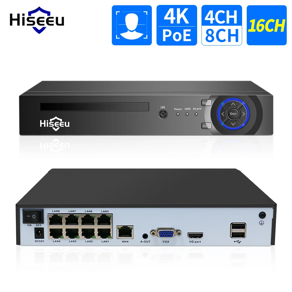 Hiseeu 4k 8ch 16ch poe nvr для