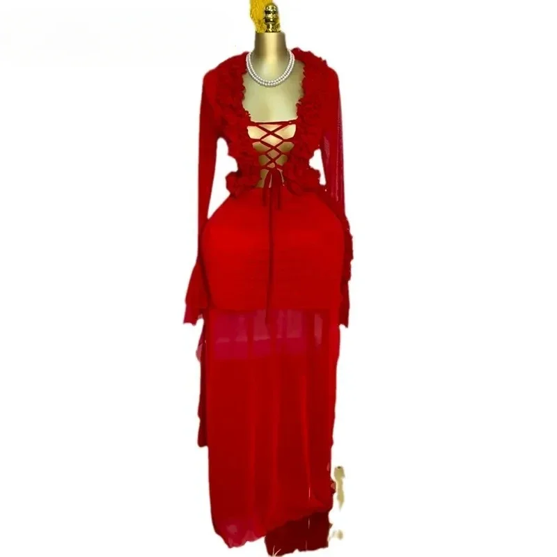 Модный женский комплект из сетки с длинными рукавами - Фотография_5