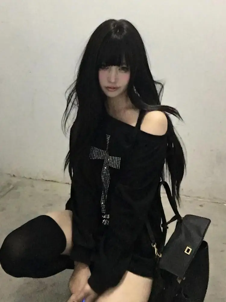 Seeslim толстовки с рисунком на одно плечо и крестом - Фотография_3