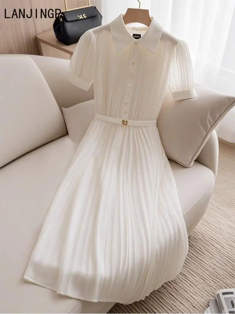 Белая французская юбка а-образной формы с короткими рукавами - Фотография_2