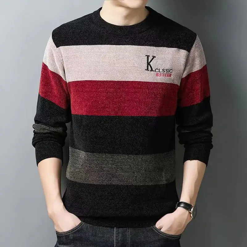 Мужские толстые контрастные лоскутные пуловеры больших размеров - Фотография_3