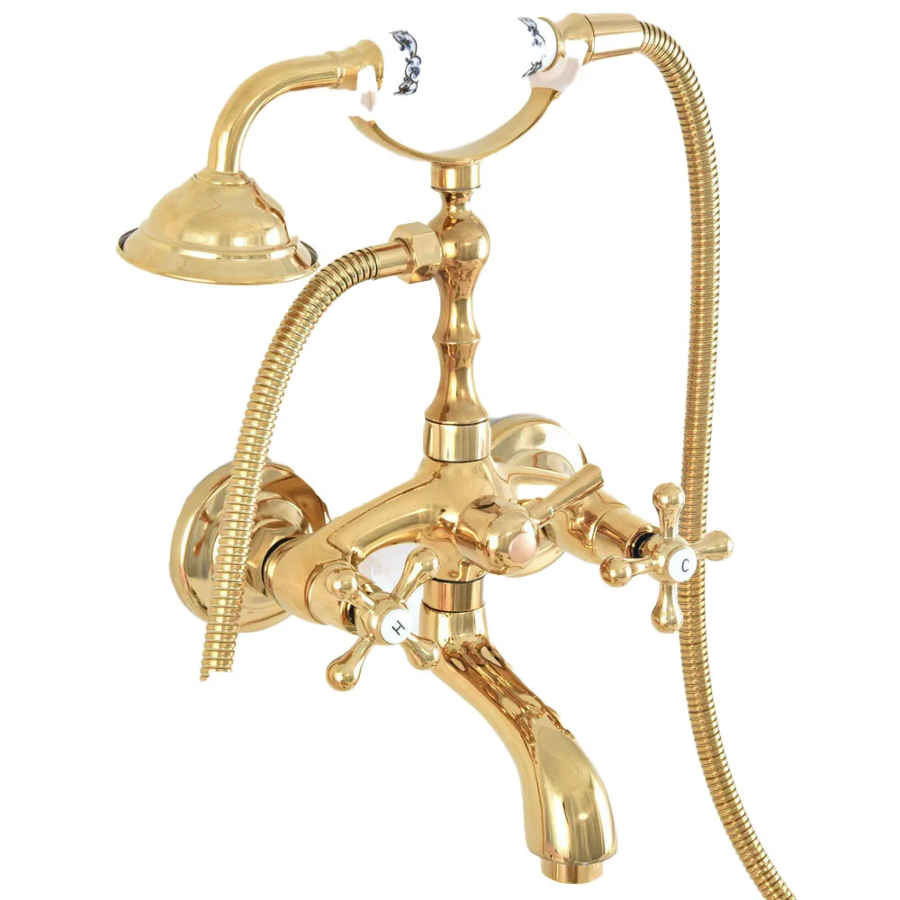 Роскошный латунный настенный смеситель для ванной комнаты золотого цвета - Фотография_6