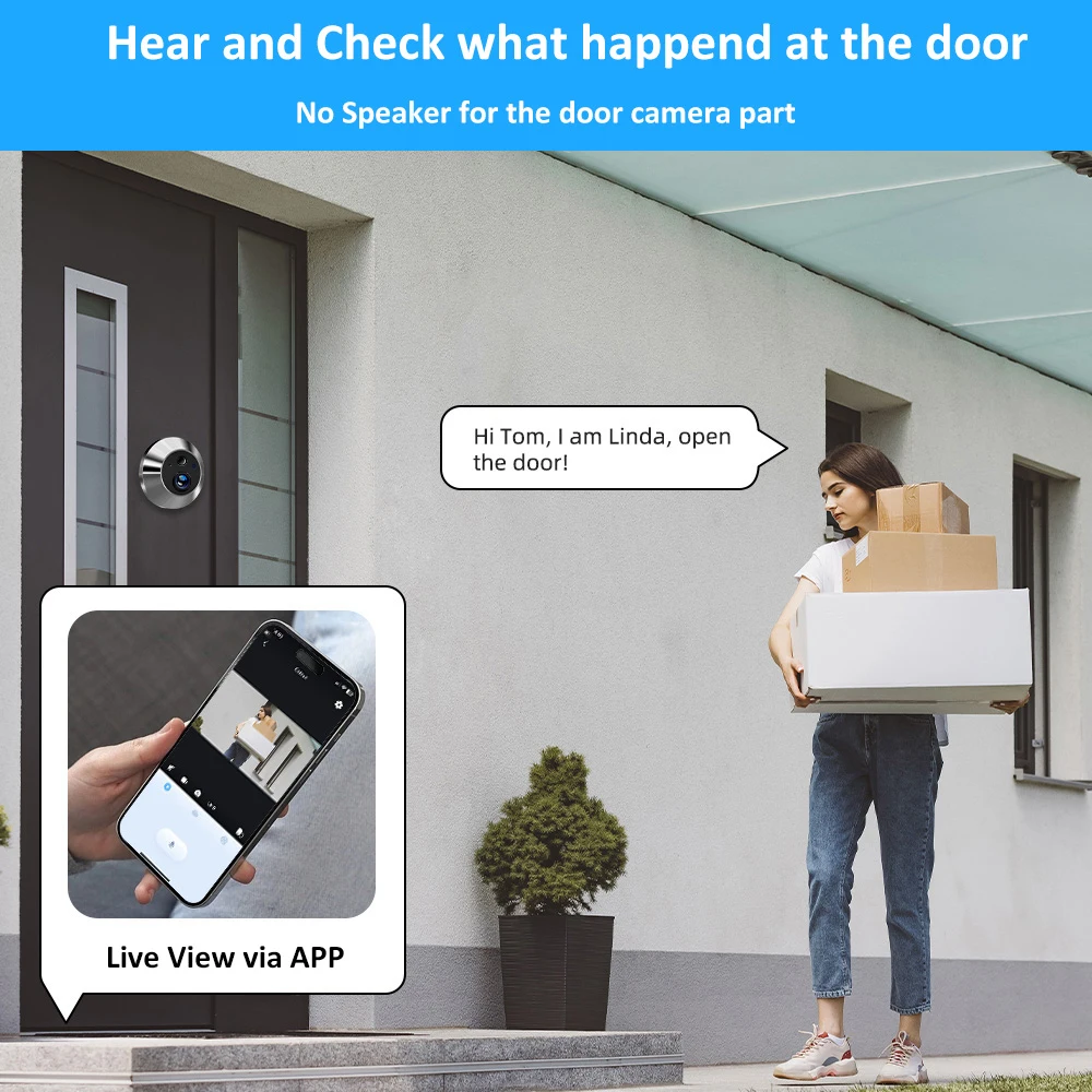 Tuya smart 3mp уличная беспроводная дверная глазок видеоглазок камера 2 - Фотография_2