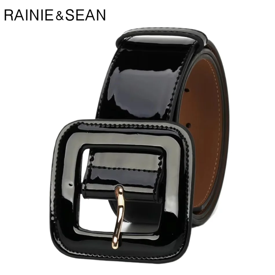Rainie sean черные широкие женские ремни из лакированной кожи