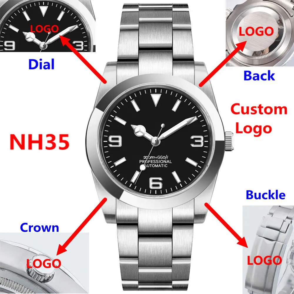 Роскошные часы nh35 с индивидуальным логотипом для женщин и мужчин