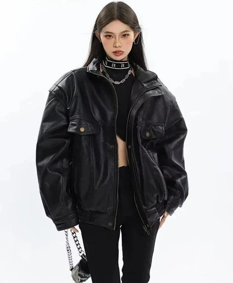 Винтажная женская кожаная куртка в корейском стиле - Фотография_4