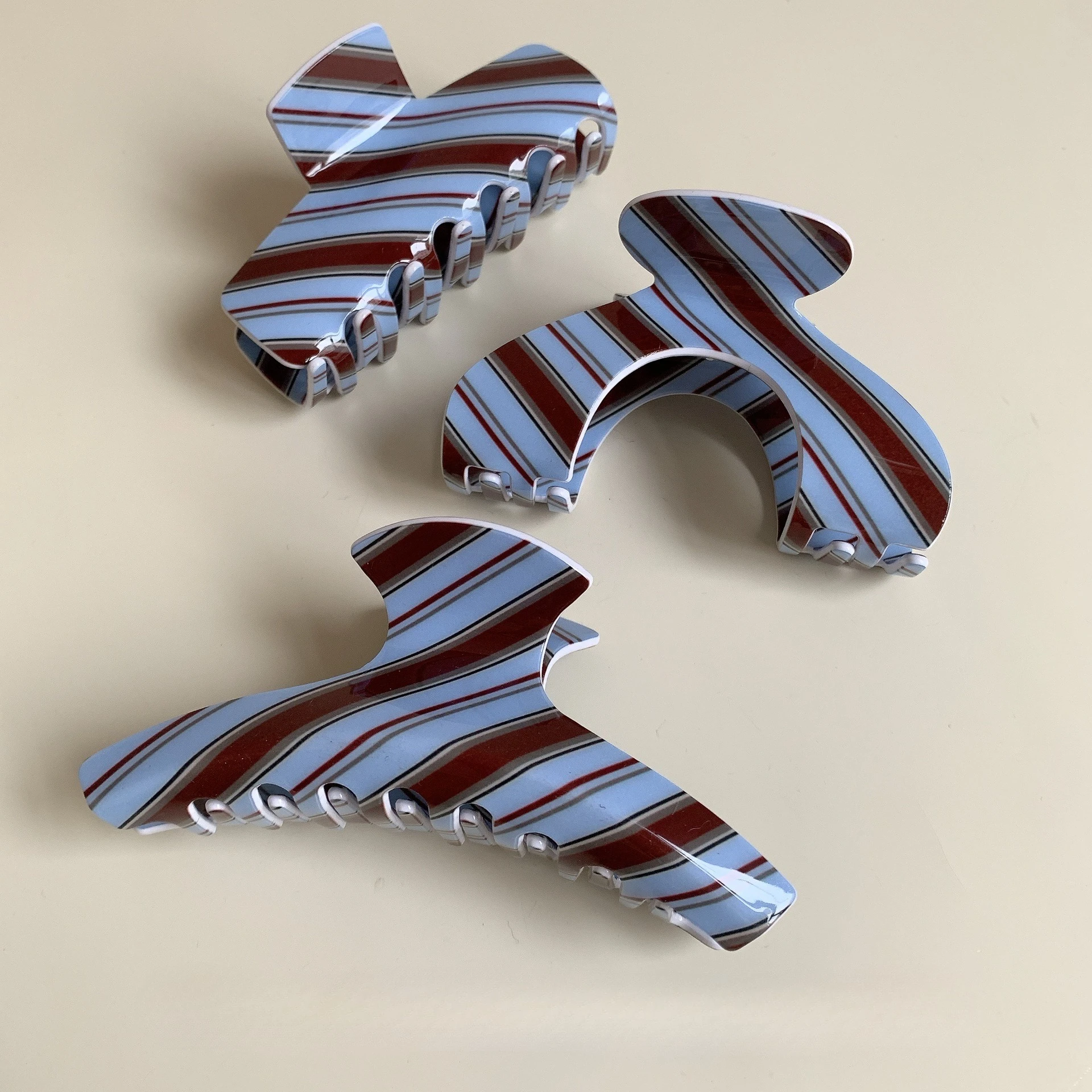 Новые ретро синие коричневые полосатые заколки для волос - Фотография_6