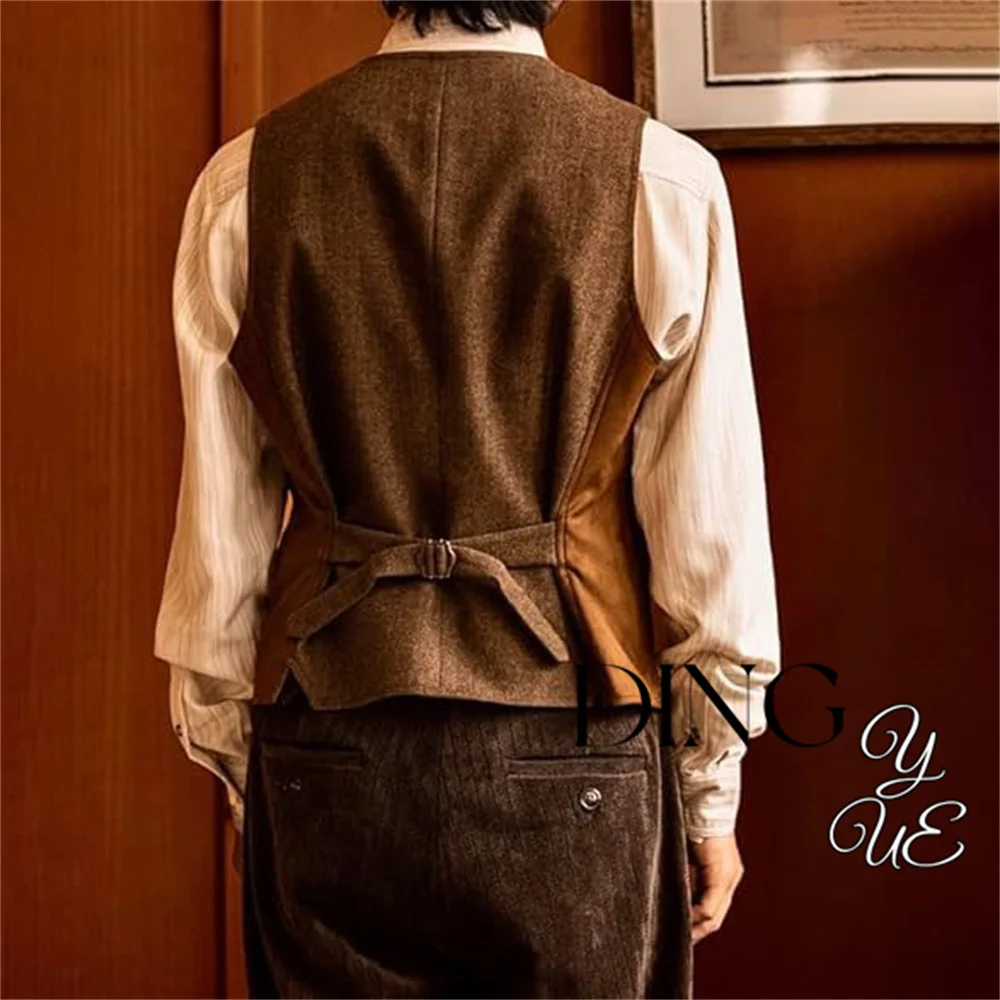 Мужской модный двубортный жилет с v-образным вырезом - Фотография_3