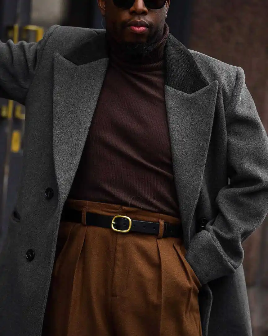 Повседневное мужское двубортное полушерстяное пальто - Фотография_3