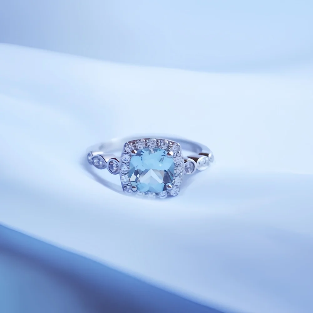 Роскошные обручальные кольца с небесно-голубым цирконием 7 мм для женщин - Фотография_4