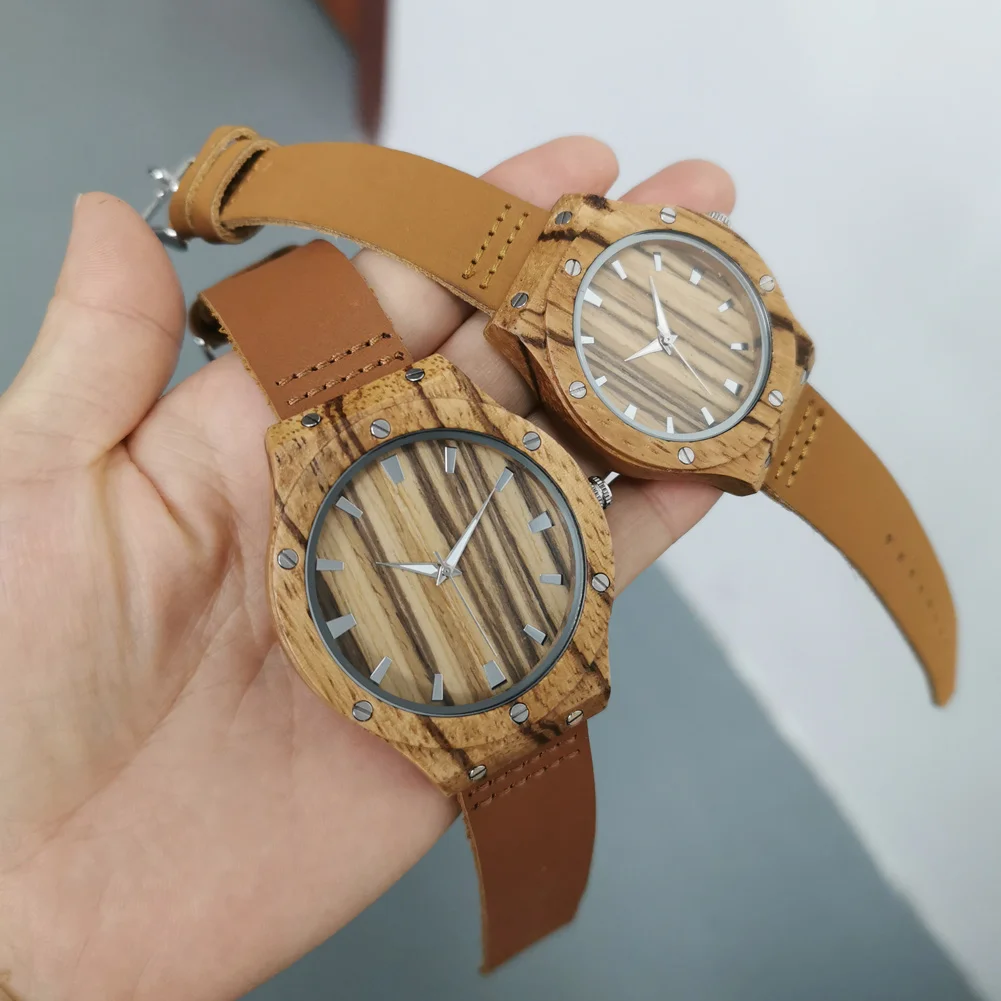 Винтажные часы в стиле панк из натуральной кожи zebrawood - Фотография_6