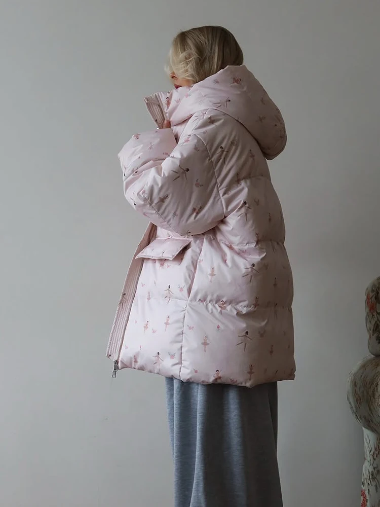 Шикарные розовые свободные теплые хлопковые пальто с принтом - Фотография_6