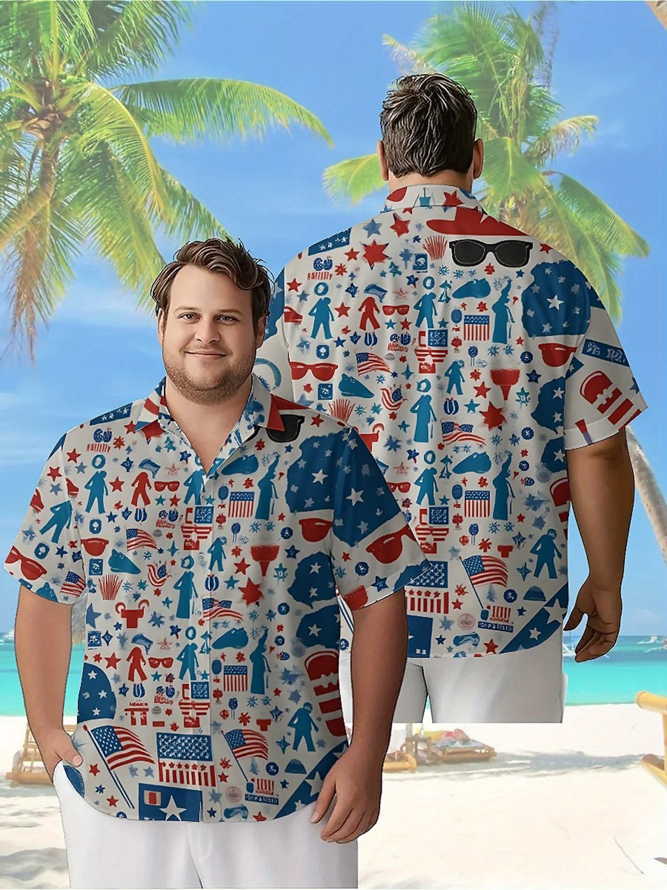 Мужские гавайские рубашки больших размеров со звездами и полосками