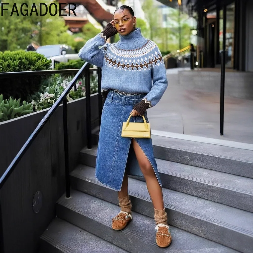 Fagadoer, новый зимний модный вязаный пуловер с принтом для женщин - Фотография_3