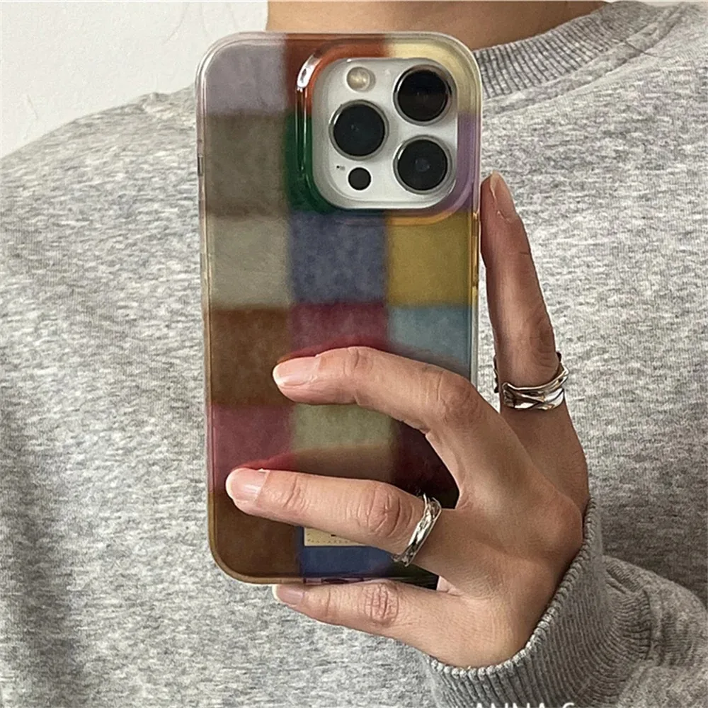 Симпатичный клетчатый прозрачный чехол dopamine color block для iphone 17 - Фотография_3