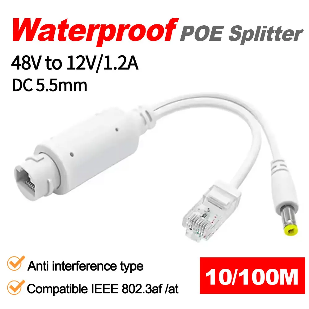 48 в-12 в poe splitter waterprrof с видео/адаптером питания