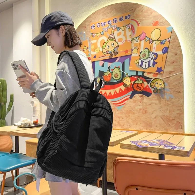 Вельветовые повседневные школьные сумки с мягкими швейными нитками - Фотография_2