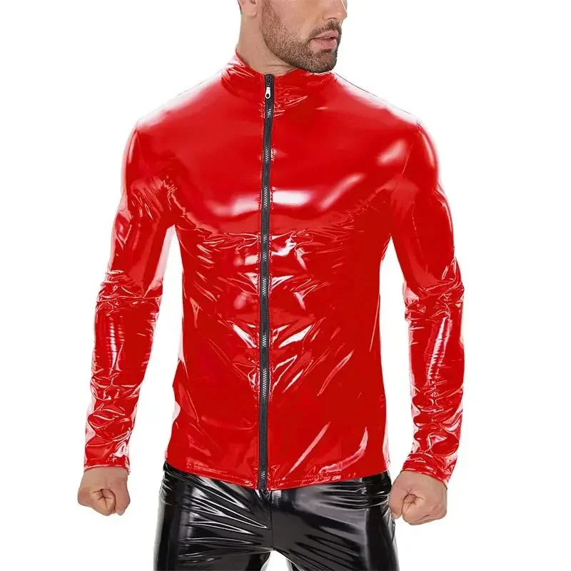 Мужская блестящая рубашка из лакированной кожи - Фотография_6