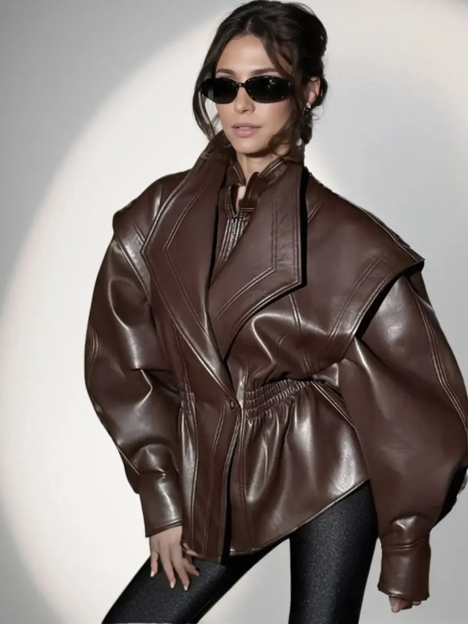 Женские ретро винтажные кофейные куртки из искусственной кожи