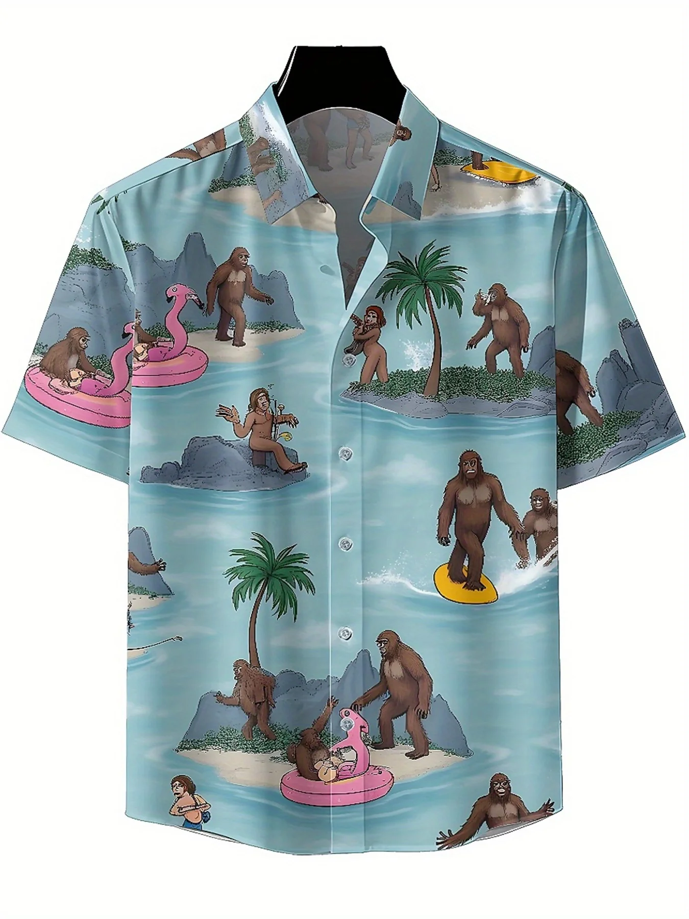 Мужские гавайские рубашки больших размеров sasquatch surfing on the beach - Фотография_2