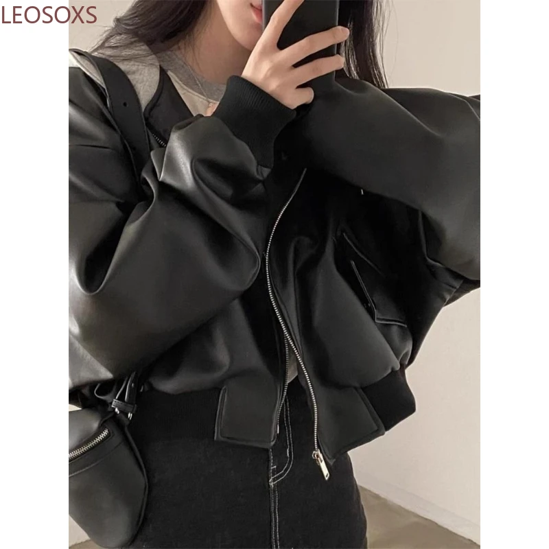 Корейская высококачественная черная куртка из искусственной кожи - Фотография_6