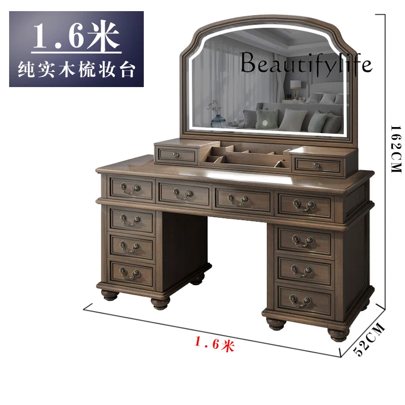 Большое зеркало большой емкости из чистого массива дерева с лампой - Фотография_6