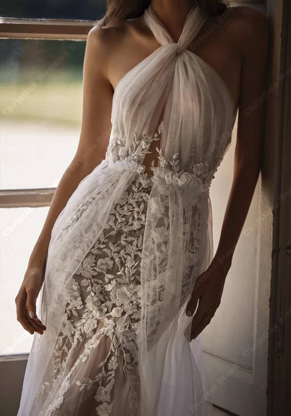 Тюлевые свадебные платья с воротником-бретелькой для женщин - Фотография_2
