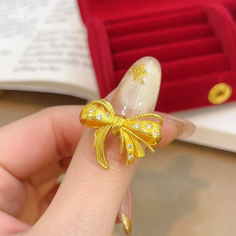 Kiss & flower золотые кольца с галстуком-бабочкой для женщин - Фотография_3