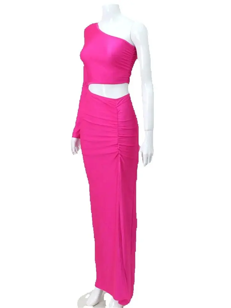 Cnyishe платье макси на одно плечо с вырезами и рюшами для женщин - Фотография_6