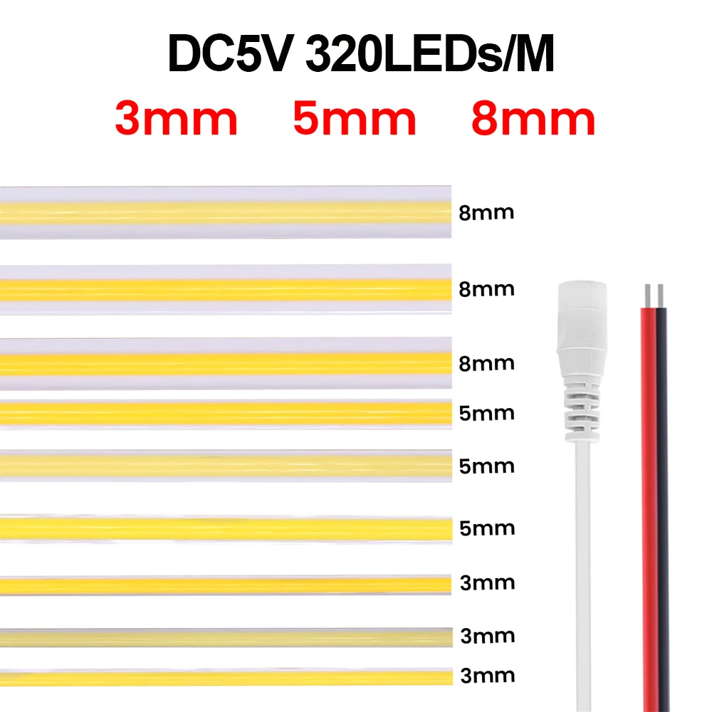 Dc5v 12v cob strip 3mm 5mm 8mm - Фотография_2