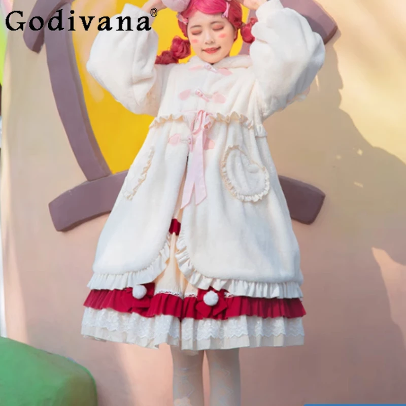 Куртка лолиты, зимняя утолщенная милая куртка с оборками