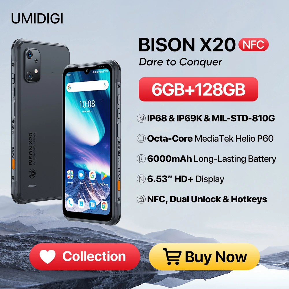 Прочный смартфон ip68/ip69k umidigi bison x20