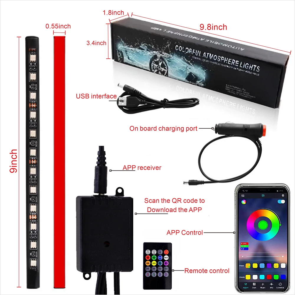 Неоновый 36 48 72 rgb светодиодный салон автомобиля - Фотография_2