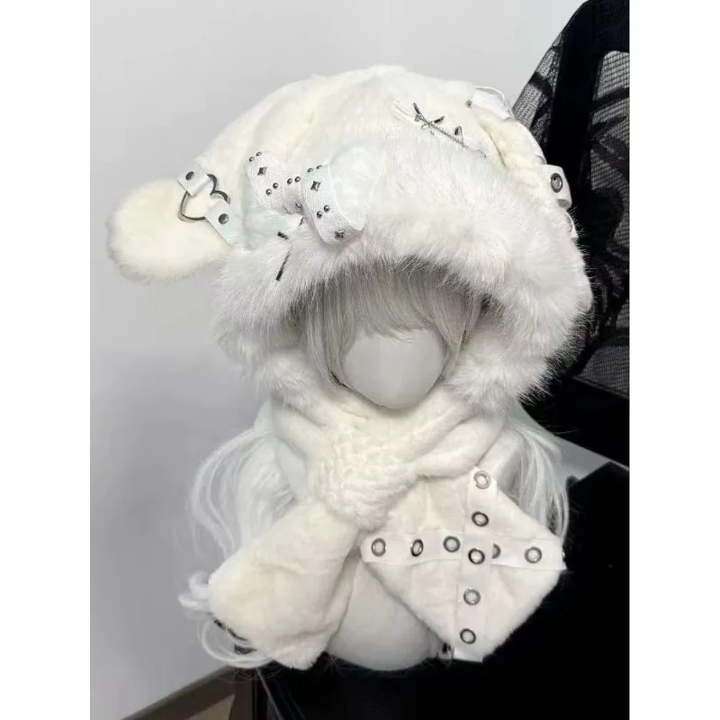 Милая пушистая японская кружевная шапка harajuku y2k для девочек - Фотография_3