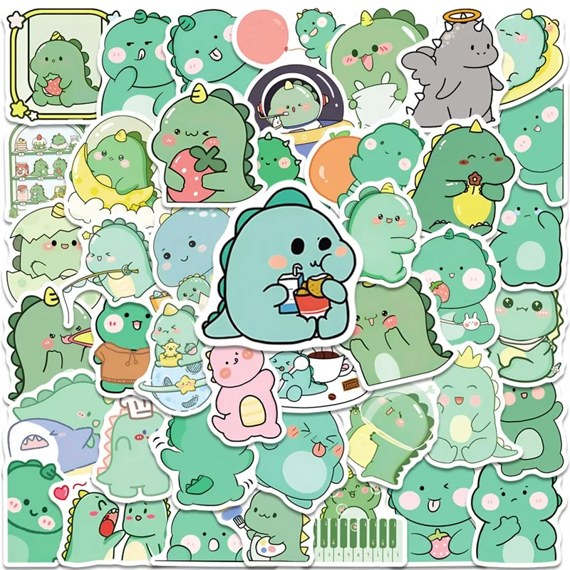 Kawaii зеленый динозавр пвх наклейка