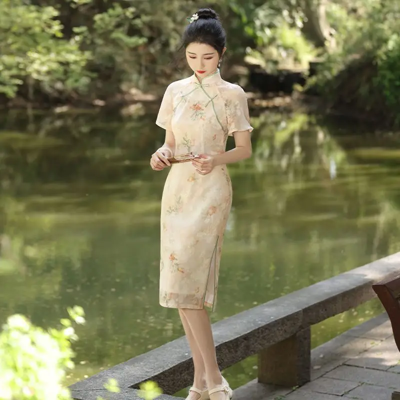 Женское платье-ципао с коротким рукавом - Фотография_2