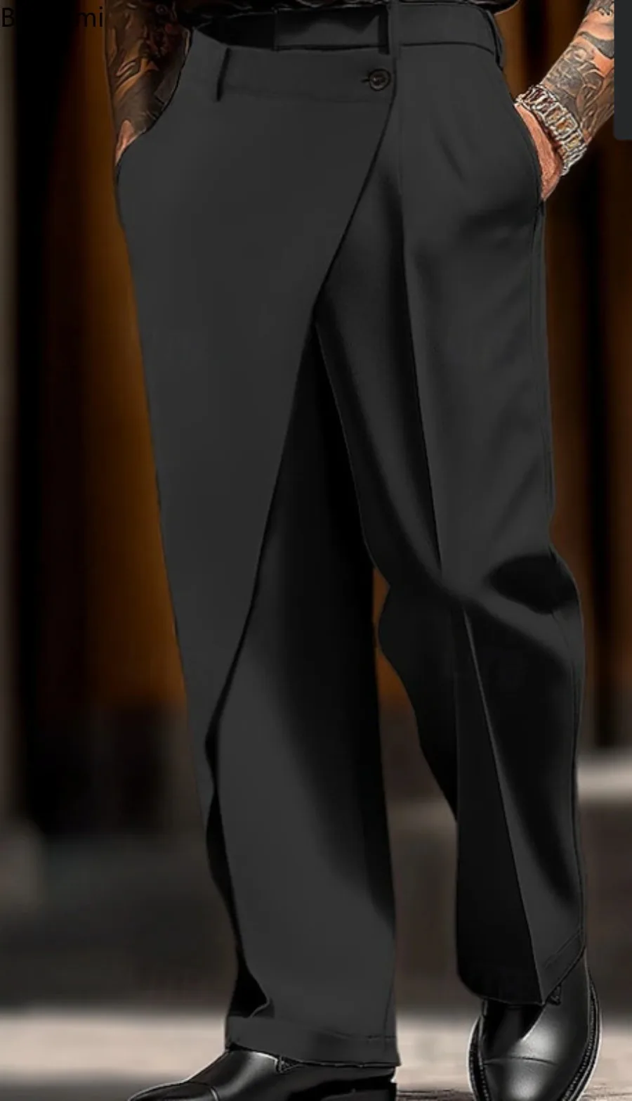 Мужские стильные брюки с неровкой талией - Фотография_5