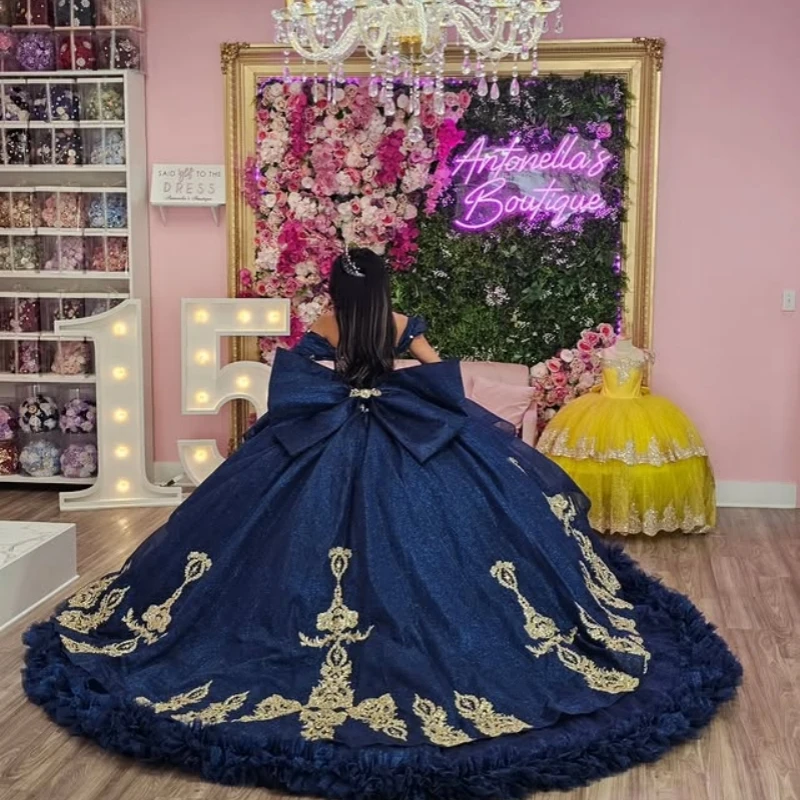 Блестящие темно-синие платья quinceanera - Фотография_3