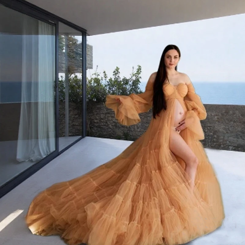 Белое тюлевое платье для беременных для фотосессии - Фотография_2