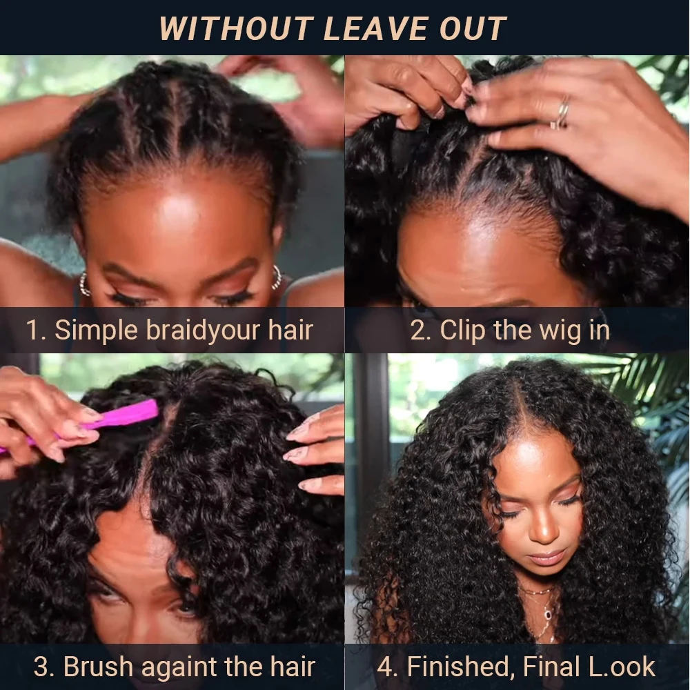 Kinky curly v part wig human hair - Фотография_5