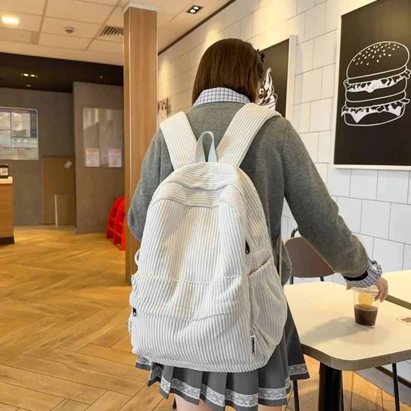 Вельветовые повседневные школьные сумки с мягкими швейными нитками - Фотография_4