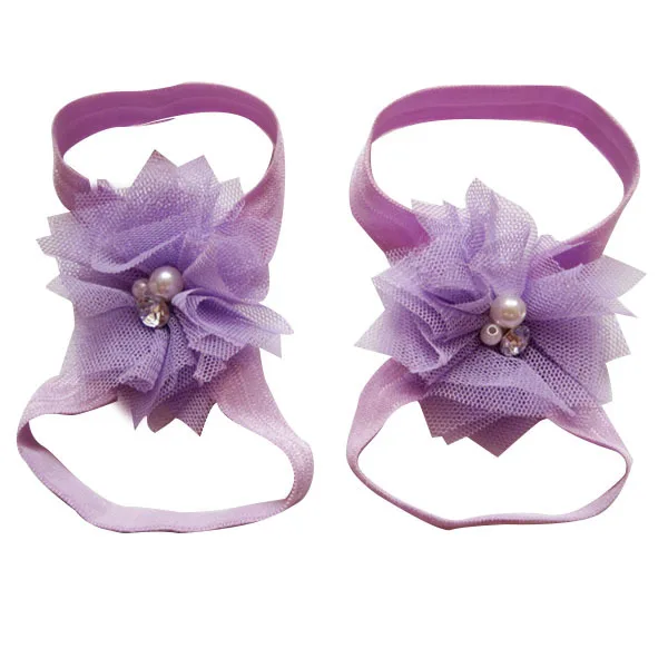 10 пар детских сандалий босиком с цветочным узором из шифоновой ткани - Фотография_6