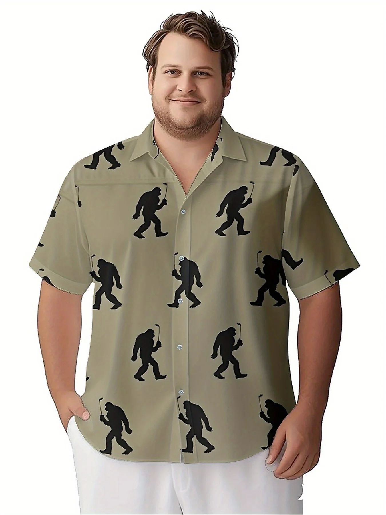 Мужские гавайские рубашки больших размеровsasquatch golfing pattern - Фотография_3