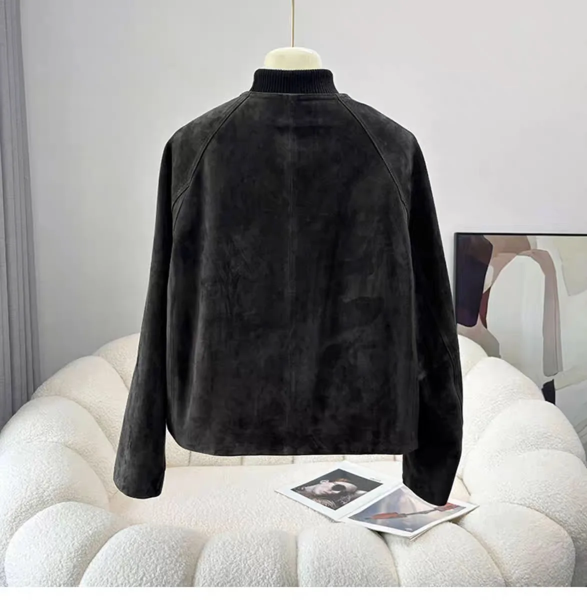 Детская замшевая кожаная куртка в стиле ретро для женщин - Фотография_2