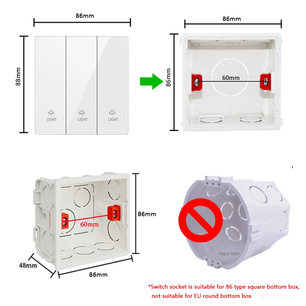 Белый стеклянный настенный кнопочный - Фотография_6